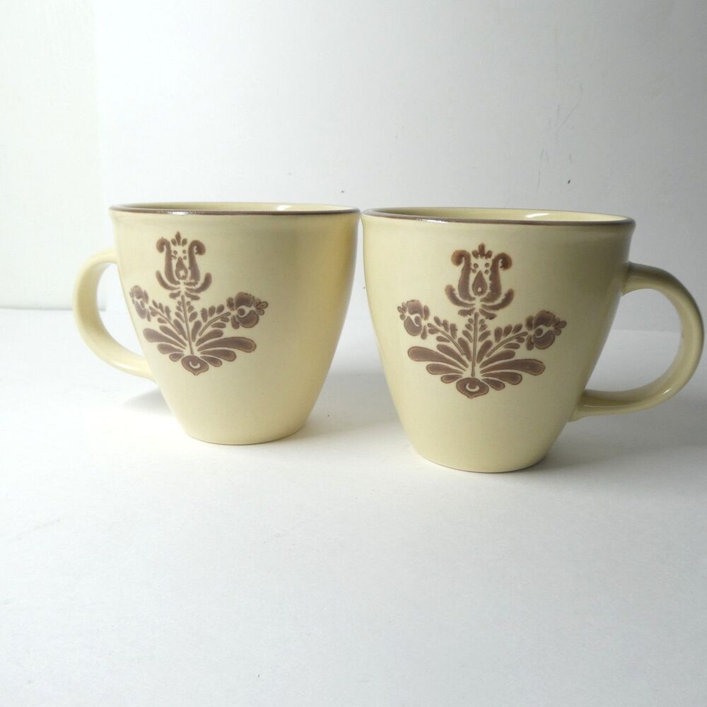 Pfaltzgraff Village 2 Cafe Mugs 4" Vintage Brown Floral